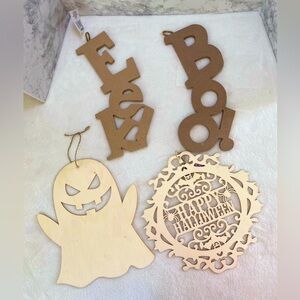 4 Piece Halloween Wood Sign Cutouts Craft Material